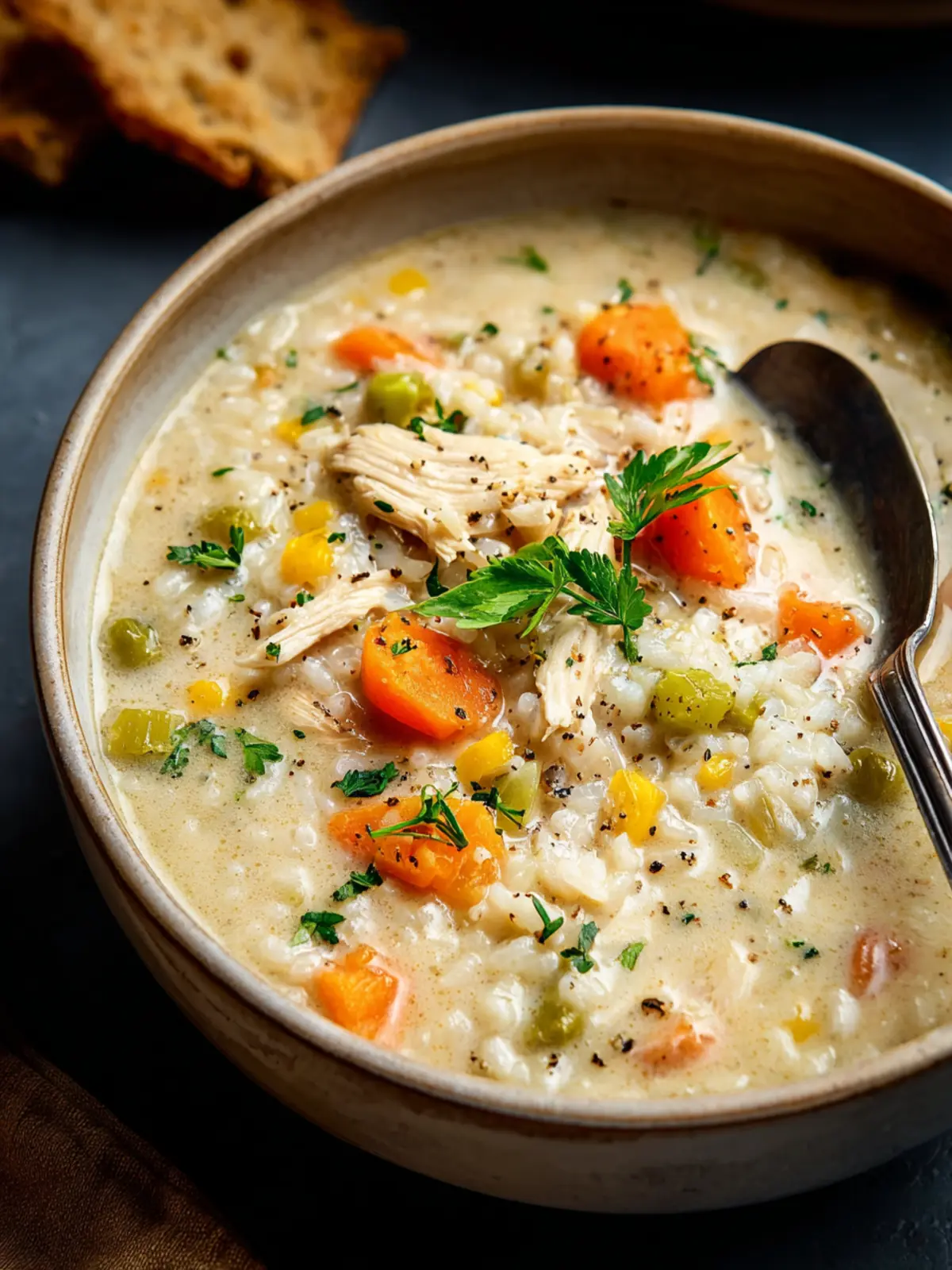 Comforting Creamy Chicken and Rice Soup Recipe First Image