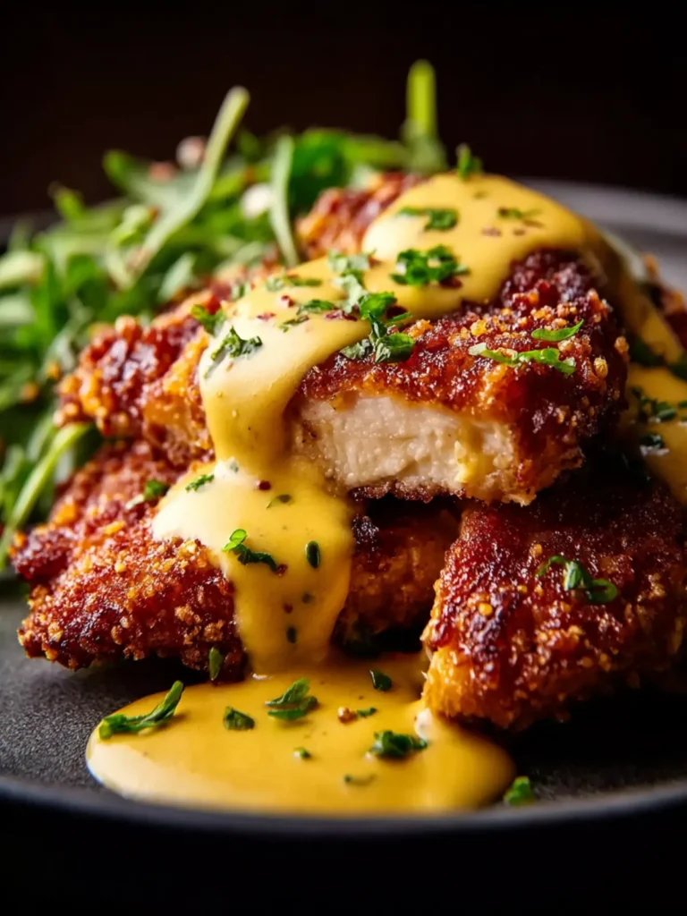 Pretzel Chicken with Mustard Cheddar Sauce First Image