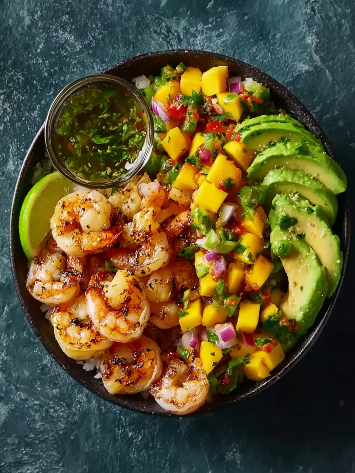 Shrimp and Avocado Bowls with Mango Salsa & Lime Chili Sauce First Image