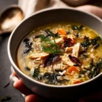 Turkey and Wild Rice Soup with Garlic Oil First Image