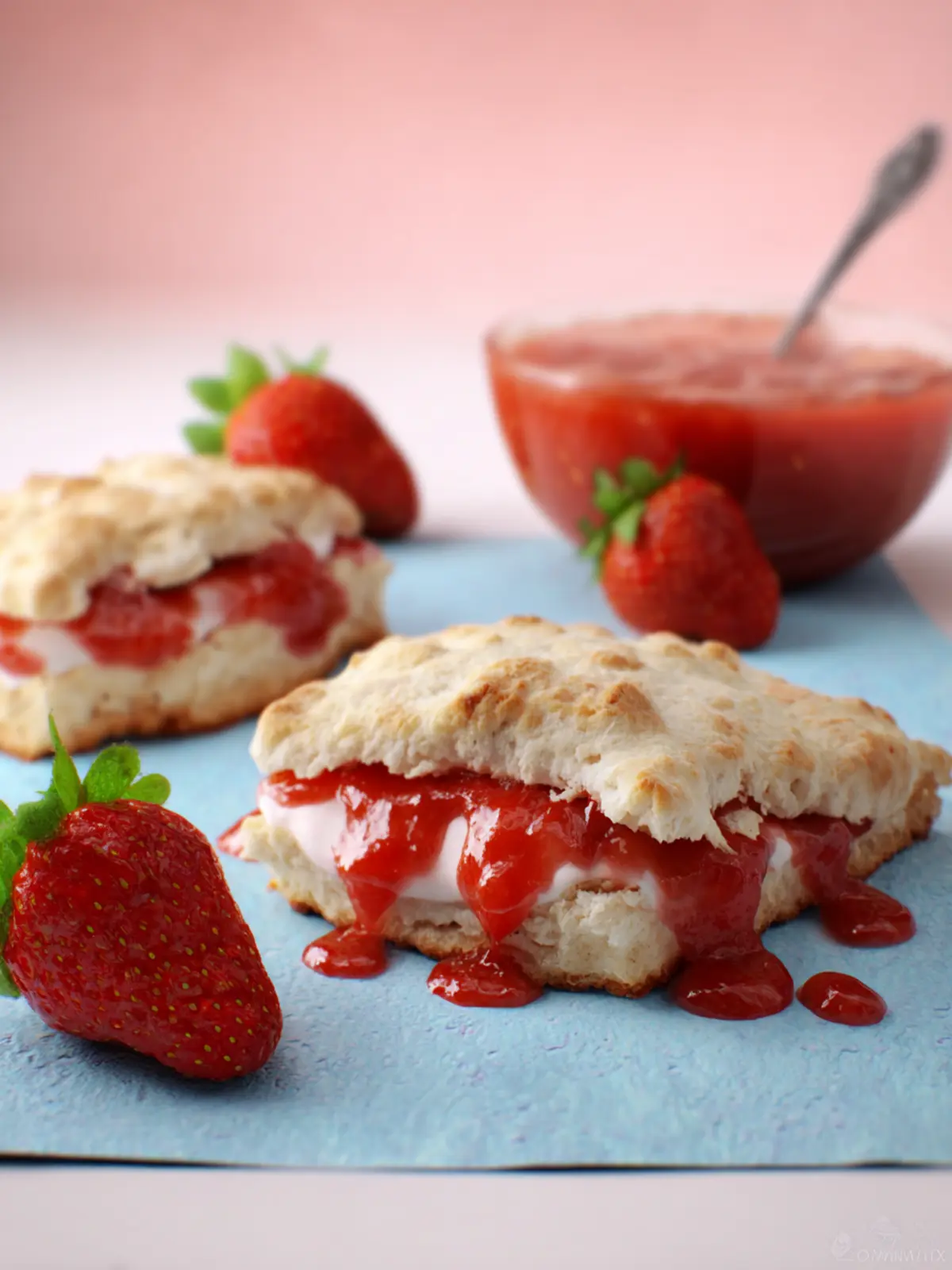 Strawberry Cream Biscuits With Strawberry Sauce First Image